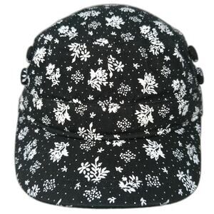 Forever 21 Army Cap Black White One Size Floral Pattern Elastic Side Buttons Hat